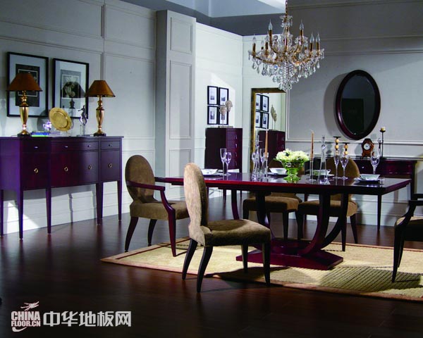 地板装修效果图-深色地板的简欧风格餐厅